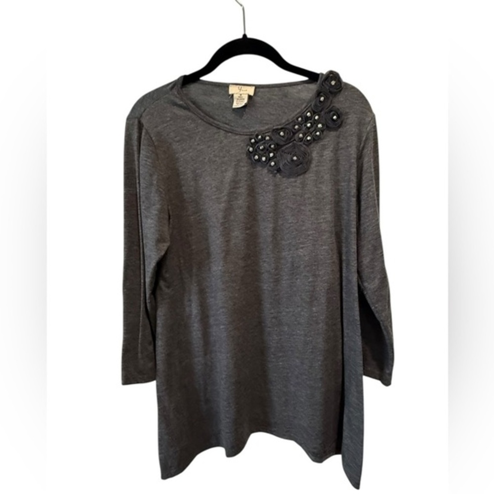 Yvos Gray Embellished Tunic Top – Size M